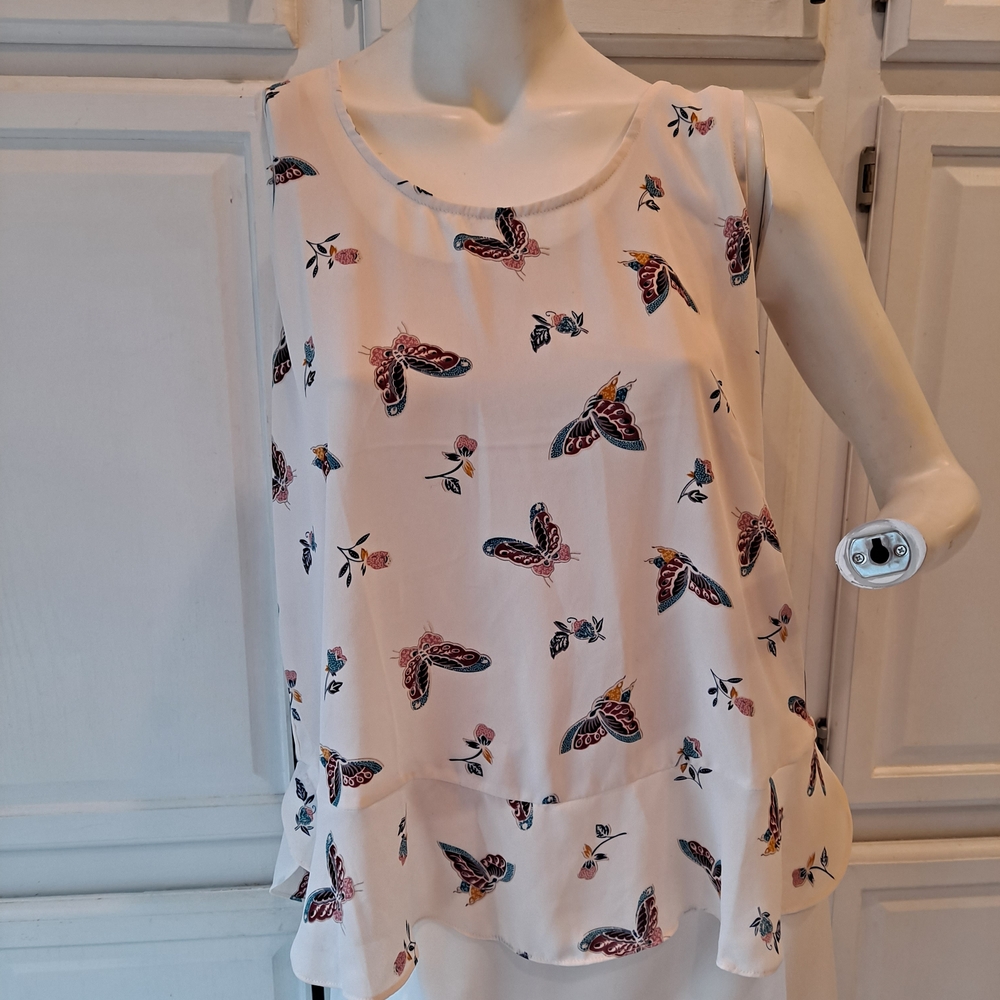 Philosophy Republic Clothing  Cream Butterfly Floral Print Peplum Tank Camisole